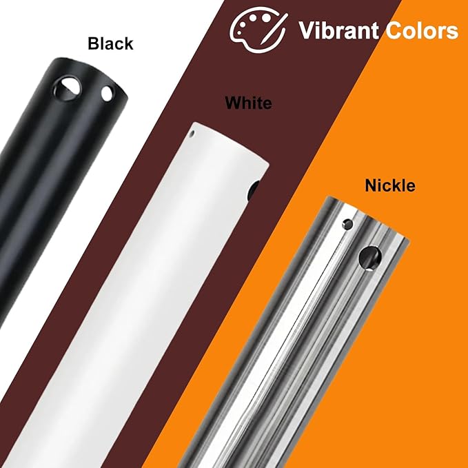 24 Inch Ceiling Fan Downrod, 1" Diameter Nickle Ceiling Fan Extension Rod (No Threads) with 5 x 18-AWG Wires,Universal Down Rods for Ceiling Fans,Easy Installation