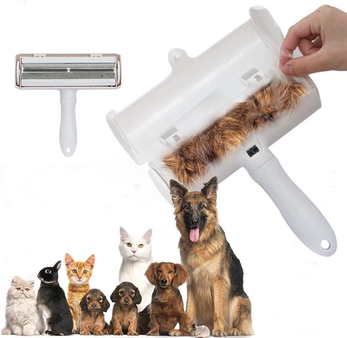Pet Hair Remover Tool, Reusable Lint Roller Brush for Cat and Dog Hair and Fur Remover from Sofa, Couch, Furniture, Carpet, Bedding, Clothes and Car Seat. Waterproof, Portable and Easy to Clean-White