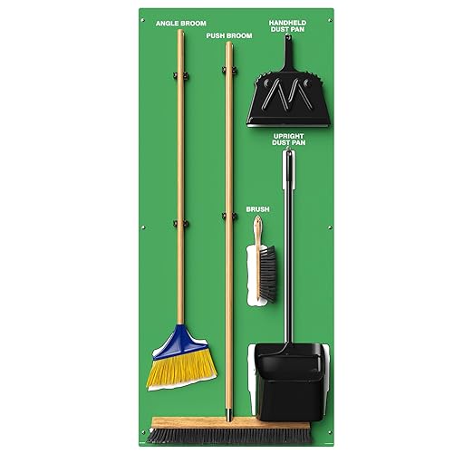Clean & Sweep 5S Shadow Board/Wall Mount Broom Holder, 68" x 30" Board, 5S Cleaning Station - with Broom and Dustpan Set Included, Made in The USA by AccuformNMC, Green/White, PSB616GNWT
