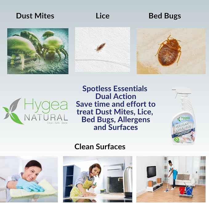 Hygea Natural Spotless Essentials 2-in-1 Lice Spray treatment & All purpose cleaner Laundry Fresh Scent 24oz + Coveralls Full Body Protective Clothing suit with hood (X-Large) Bundle