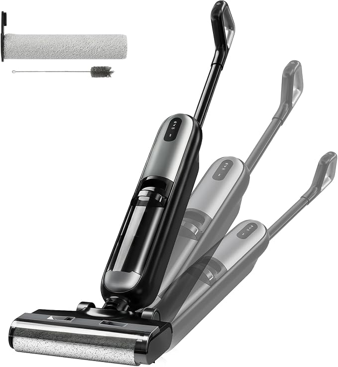 NEWBULIG Cordless Wet Dry Vacuum Cleaner, All in One Vacuum Mop for Hard Floor, Vac Mops with Auto Self-Cleaning, Dual Water Tank, Anti-Tangle Design, Dual-Sided Edge Cleaning, 35 Mins Rumtime