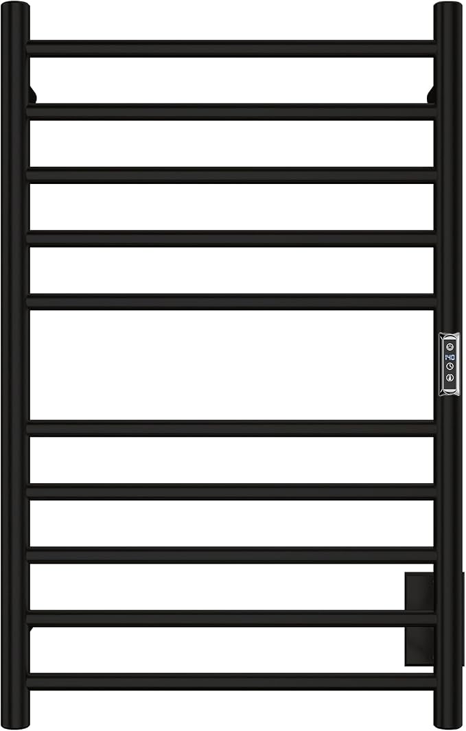 Bali Series 10-Bar Wall Mounted Electric Bathroom Towel Warmer Rack in Matte Black Finish Stainless Steel
