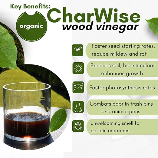 VermisTerra CharWise - 16 oz Wood Vinegar Biostimulant - Seed Germination, Enriches Soil, Growth Enhancer, Combats Odor, Animal Care - pyroligneous Acid, Natural byproduct of biochar