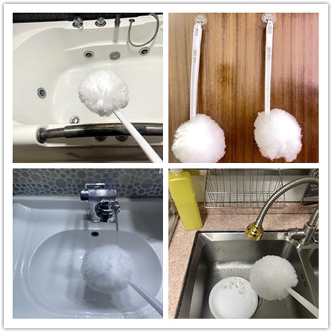 Bowl Brush Toilet Cleaning Brush Set Soft Polyester Head 15x5 inches White (6PacK)