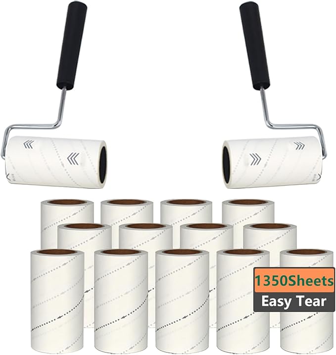 1350 Sheets Lint Rollers for Pet Hair Remover,Extra Sticky Lint Remover for Clothes, Dog Cat Hair Lint Roller,2 Reusable Handle +15 Lint Roller Refills Pack