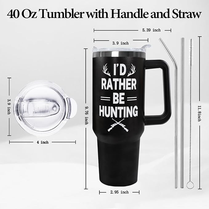 Ceovfoi Hunting Gifts for Men, 40 oz Deer Hunting American Flag Stainless Steel Tumbler with Handle Lid and Straw, Hunting Stuff Supplies Accessories