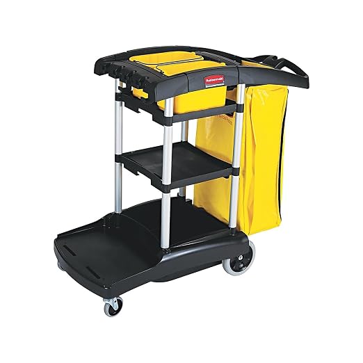 Rubbermaid Commercial Products Industrial High Capacity Storage Janitorial Cart with Wheels/Casters Two Caddies and Zippered Yellow Bag for School/Retail/Hospitality/Restaurant Black