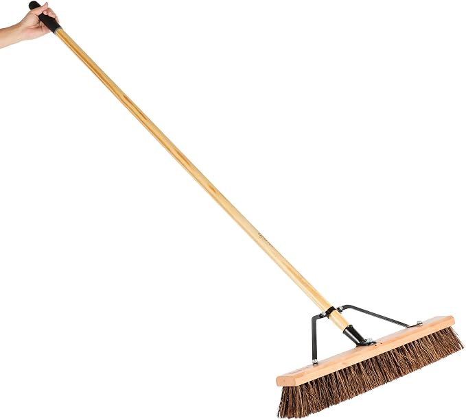Restaurantware-Clean Tek Professional 24 Inch Push Broom, 1 Heavy-Duty Broom with 60” Handle - Palmyra Bristles, Use Indoor and Outdoor, Wooden, Commercial Use, for Deck, Driveway, Garage, Patio