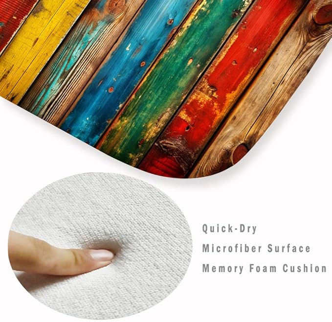 WODEJIA Non Slip Bath Rugs Sponge Foam for Bathroom,Flannel Mat Rug for Living Room, Absorbent MatS for Forlaundry Room and Kitchen, Colored Wooden Board Pattern Welcome Mat 47x18 Inches