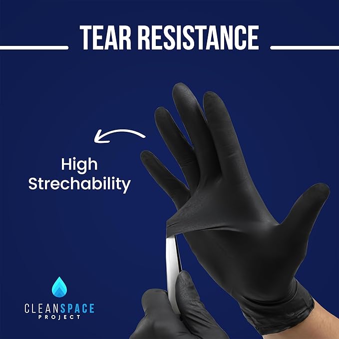 CLEAN SPACE PROJECT Black Nitrile Cooking Gloves, Heavy Duty 5.5 Mil, Disposable Food Grade, Latex Free Powder Free