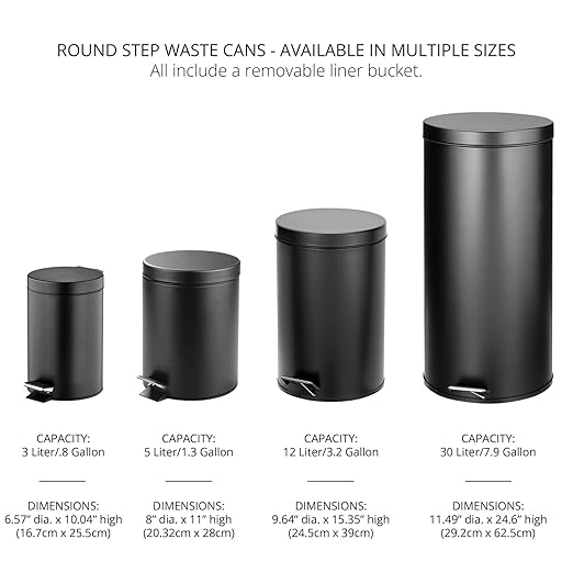 mDesign Pedal Bin — Metal Waste Bin with Pedal, Lid and Plastic Bucket Insert — for Bathroom, Kitchen, and Office — 3 Litre Household Rubbish Bin with Ergonomic Design — Graphite Grey