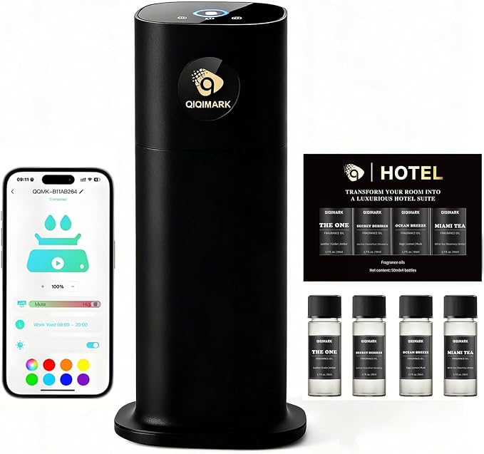 Waterless Aroma Diffuser, Large Capacity Essential Oil Diffuser with Dual Atomizing Cores, Smart Control for Large Spaces, Black (Waterless Scent Diffuser)