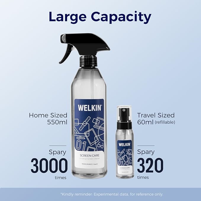 WELKIN Screen Ceaning Mist Kit (550ml + 60ml) & 24 Pack Microfiber Cleaning Cloths