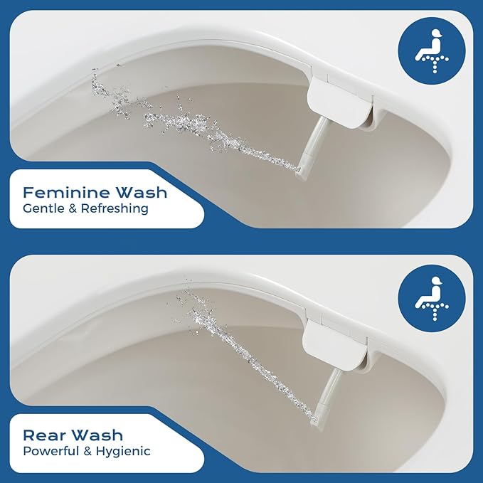 Elongated Bidet Toilet Seat – Non-Electric, Slow-Close Lid, Adjustable Water Pressure, Self-Cleaning Dual Nozzles for Frontal & Rear Wash, Leak-Resistant Brass Inlet, Easy Installation (Elongated)