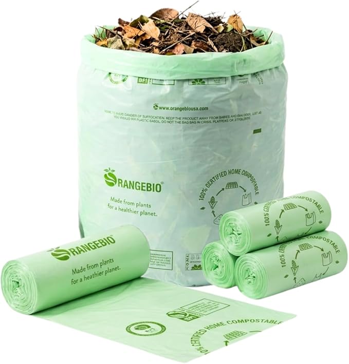 OrangeBio 55 Gallon Compostable Trash Bags, 60 Count, Heavy Duty Garbage Bags for Contractor, Yard Waste & Commercial Food Waste, Plant-Based, BPI ASTM D6400 & TÜV OK Compost Home Certified