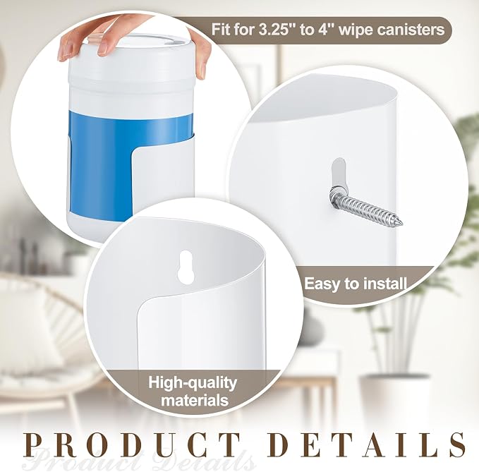 Maxcheck 2 Pcs Wall Mount Wipe Holder Heavy Duty Wall Bracket White Container Dispenser Rack for Makeup Remover Wipes in Rooms Home Office Restroom