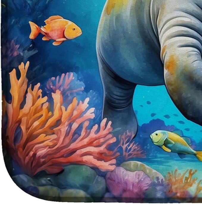 Caroline's Treasures Summer Manatee Dish Drying Mat Absorbent Dish Drying Mat Pad for Kitchen Counter Dish Drainer Mat for Countertop, 14 x 21", Multicolor