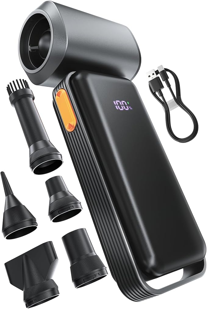 DooGooCoo Super Compressed Air Duster-150,000RPM Electric Air Duster [Longer Runtime, Max Airflow] Mini Air Blower 5-Gear Adjustable with HD Display, Cleaning for PC,Computer,Keyboard,Car,Outdoor