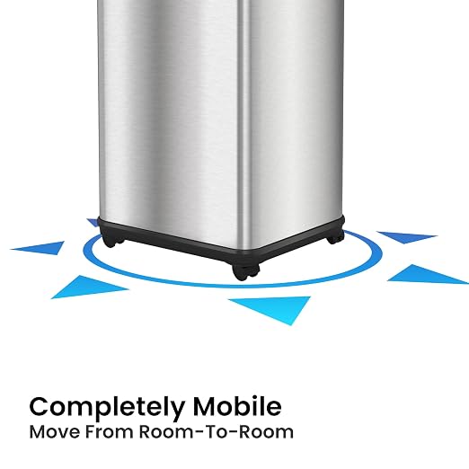 iTouchless 13 Gallon Glide Sensor Trash Can 7 Filters Odor Control System, Automatic Kitchen and Office Garbage Bin, Stainless Steel with Caster Wheels (DZM13CF06)