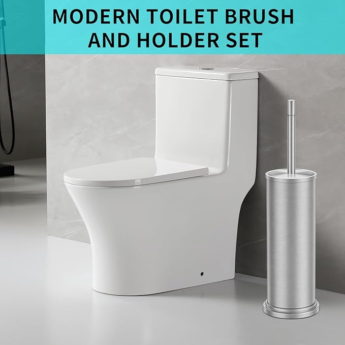 Brushed Nickel Toilet Brush and Holder Set,304 Stainless Steel Toilet Brush for Bathroom with Long Handle, Heavy Duty Toilet Bowl Brush,Removable Inner Bowl and Splash Protection,Deep Cleaning