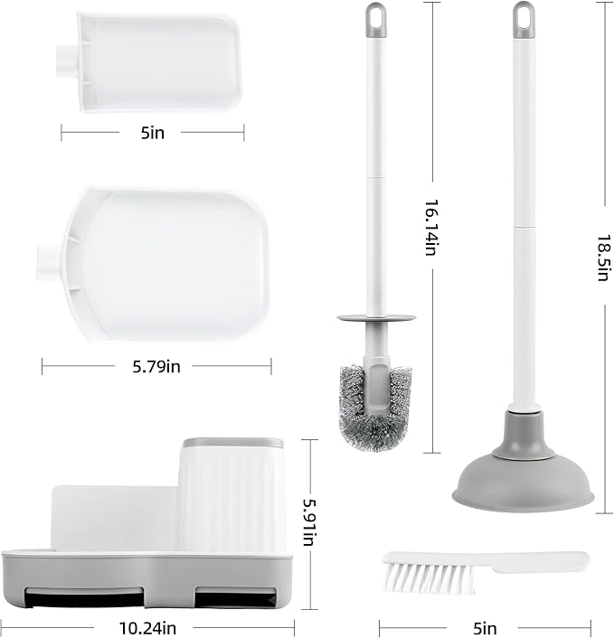 2 Pack Toilet Brush and Plunger Set, 3 in 1 Toilet Bowl Brush and Holder with Crevice Cleaning Brush Wall Mounted Household Bathroom Cleaning Tools Combo (2 Pack)