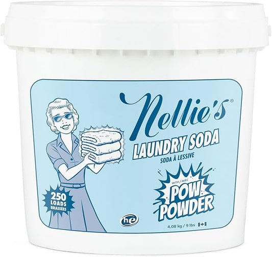 Nellie's Laundry Soda with POW Powder - 250 Loads - Environmentally Conscious Laundry Detergent with Stain-Fighting Active Enzymes - High-Efficiency, Gentle on Skin and Environment - (Made in Canada)