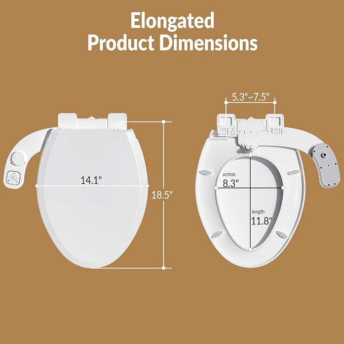 Bidet Toilet Seat Non-Electric,Fits Elongated Toilets - Soft Close Lid,Quick-Release for Easy Cleaning - Dual Nozzle System with Self Cleaning,Adjustable Water Pressure