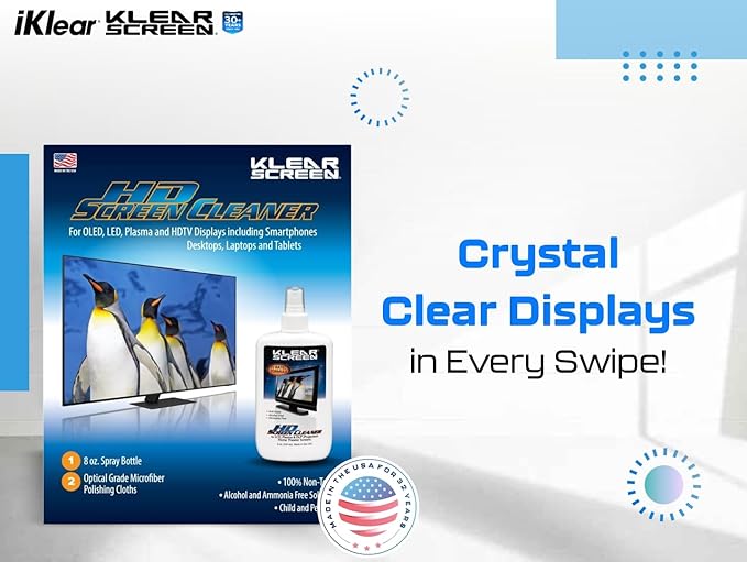 Electronic Cleaner Kit for iPhones and LED TVs - 8 oz. Spray Bottle, Large Microfiber Chamois Cloth, and Large Microfiber Terry Cloth for Crystal-Clear Screens and Brilliant Displays