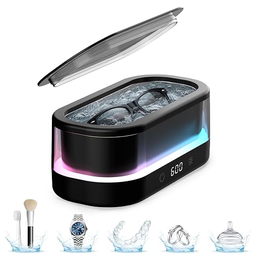 Ultrasonic Jewelry Cleaner 48KHz with RGB Lights for Eyeglasses, Rings, Watches, Dentures, 350ML 304 Stainless Steel Tank, Dual Modes Professional Sonic Cleaner Gift for Wife,Mom,Daughter
