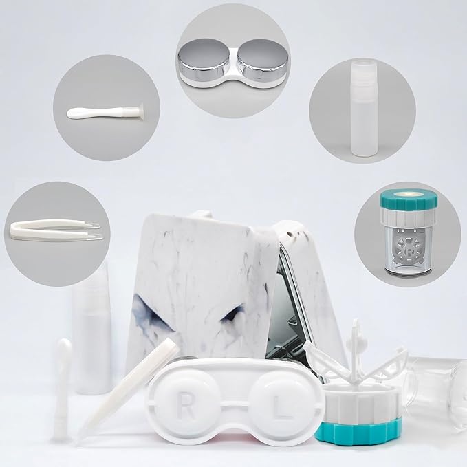 Vastsoon Contact Lens Case with Cleaner Washer, Portable Cute Eye Contacts Colored Lenses Applicator Remover Tool Kit with Mirror Solution Bottle Travel Size for Daily Outdoor (Square, Silver)