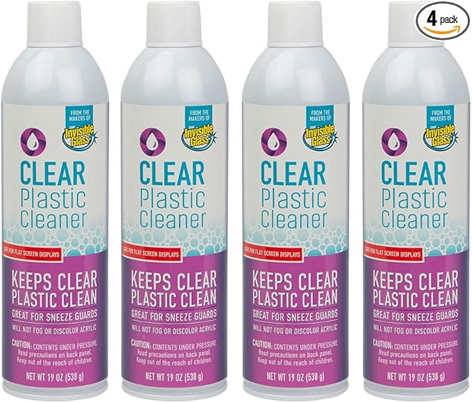 Invisible Glass 91014-4PK Clear Plastic Cleaner – Cleans and Protects Plastic on Electronics, Appliances, Eyewear, Cars, Trucks, RVs, Boats & More, Helps Prevent Fog and Static – 19 oz (Pack of 4)