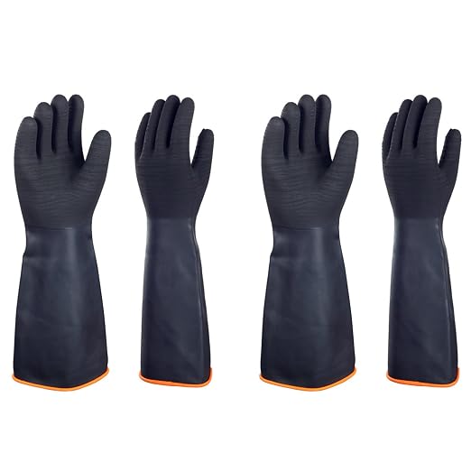 North Tower Heavy Duty Rubber Gloves, Industrial Gloves Waterproof Reusable Protective Work for Cleaning, Dishwashing, Upgraded with Non-Slip Design, Black（18in,2 pair）