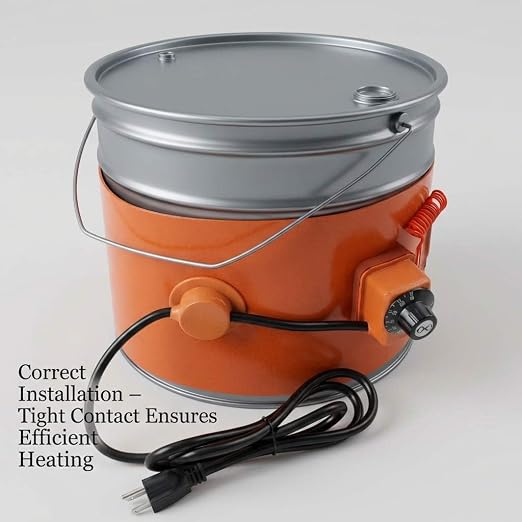 QWORK Drum Heater Band 2 Pack, 800W 120V 5 Gallon Pail/Barrel Wrap with Adjustable Thermostat 80-300°F, Insulated Silicone Heating Blanket with Spring Fit for Metal Oil Drum/Grease Keg
