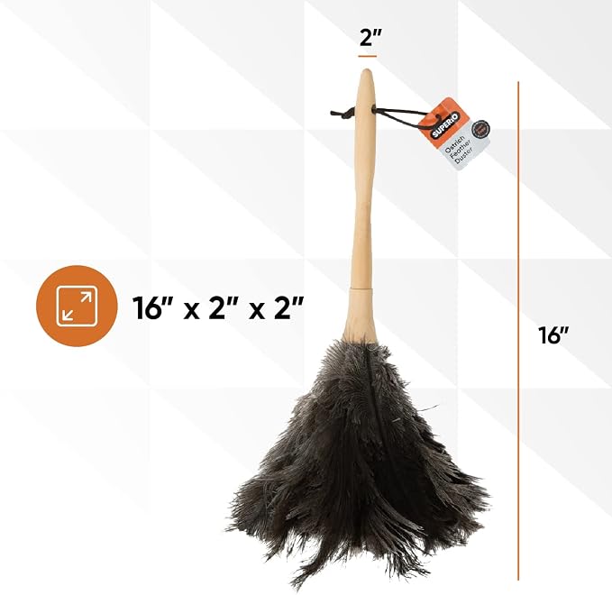 Superio Ostrich Feather Duster Fluffy Dust Remover, with Wooden Handle Reusable for Cleaning Homes, Ceilings, and Furniture (3 Pack) (2 Pack)