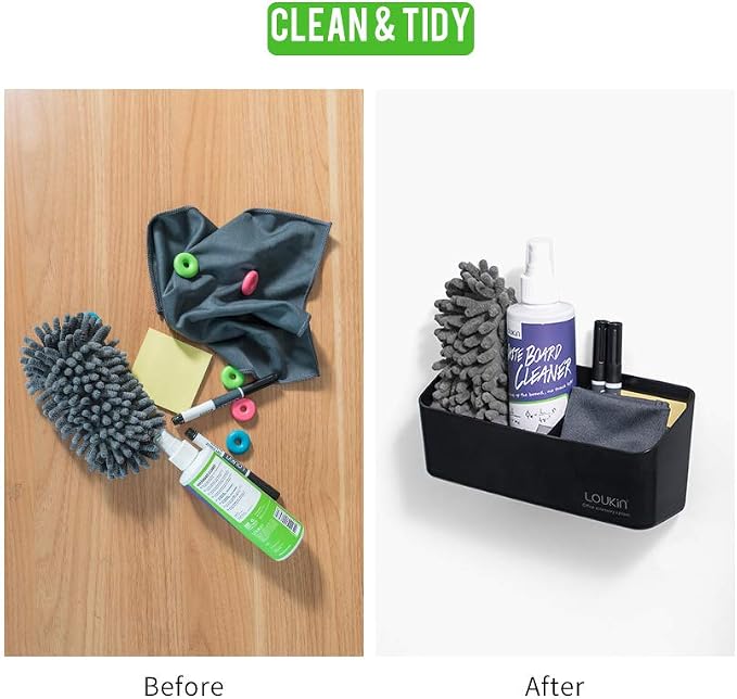 loukin Whiteboard Accessories Bundle | Non-toxic Whiteboard Cleaner (17 fl oz) & Magnetic and Adhesive Marker Holder (Black)