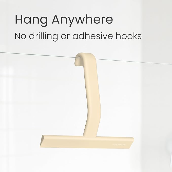 dancemoon JustHang Shower Squeegee for Glass Doors, All-One-Piece Award-Winning Silicone Squeegee with Built-in Hook for Bathroom, Window, Mirror, Tile Wall,Car, Streak-Free Cleaner,10-Inch Sand Beige