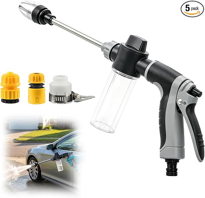 High Pressure Hose Nozzle, Pressure Washer Gun with 360° Rotating Head, Heavy Duty Adjustable Twist Hose Nozzle Jet Sweeper Nozzle for 3/4" Garden Hose, Power Washer for Car Yard Patio Pet Washing (B)