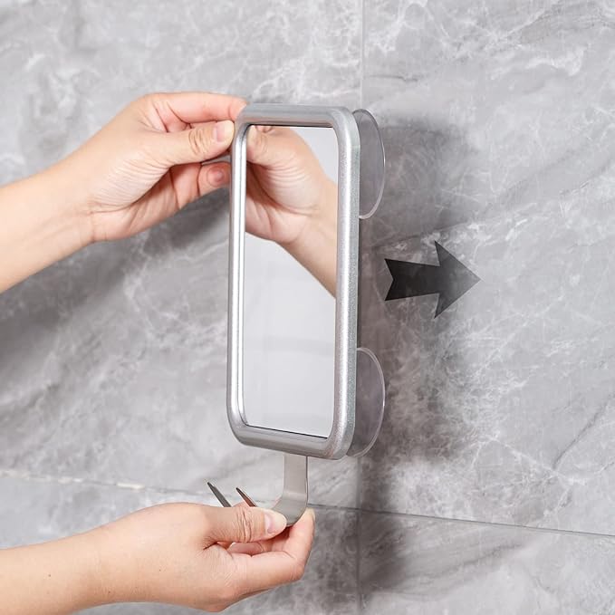 Ettori Fogless Square Shower Mirror and Black Stainless Steel Squeegee Combo – Great for Modern Bathrooms