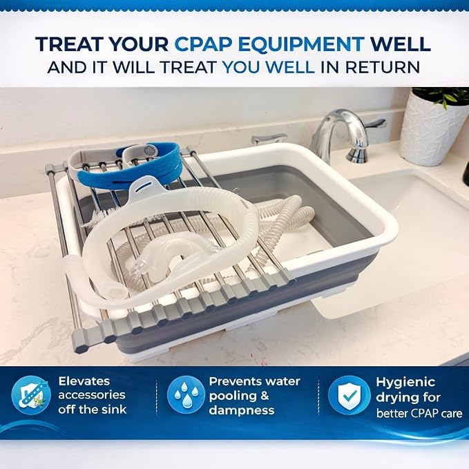 CPAP Cleaning Kit for Hose and Mask, CPAP Hose Cleaning Brush, Collapsible Wash Basin, Drying Rack, Storage Bag, Compatible with Standard and Slimline CPAP Tubing (Drying Rack Kit)