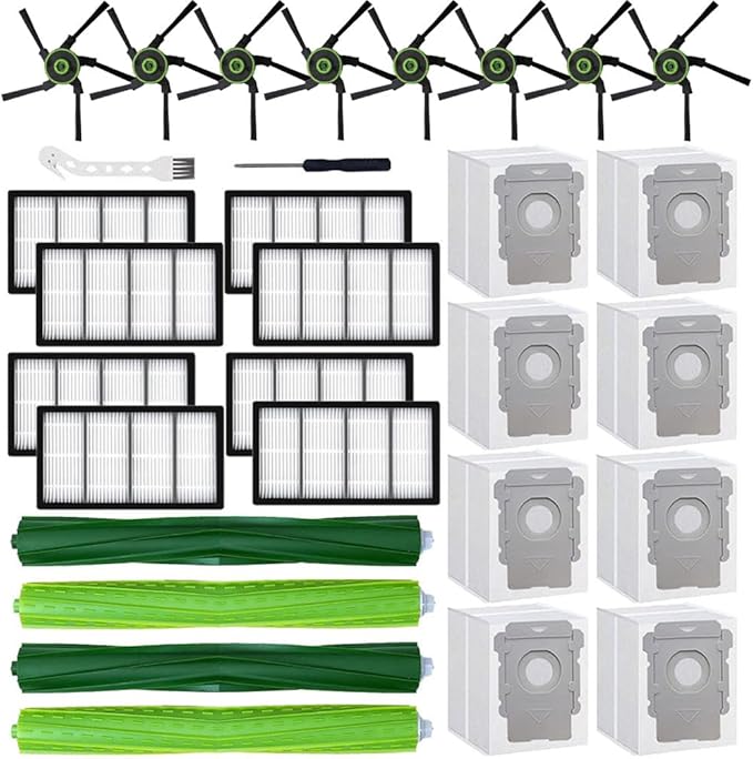 28 Pack s9 Accessories Fit for iRobot Roomba s9 (9150) s9+ s9 Plus (9550) s Series Vacuum Cleaner, 2 Pack Main Brushes,8 Side Brushes,8 HEPA Filters,8 Dust Bags,2 Tools
