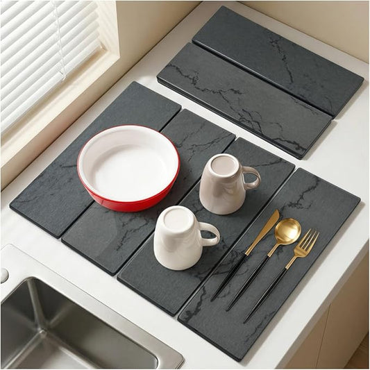 Large Stone Dish Drying Mat for Kitchen Counter,24"(L)×16"(W),Quick Dry Super Absorbent Drying Matt Kitchen Counter,Collapsible Diatomaceous Earth Dish Mats,for Dishes Bottles Cups,Any Countertop