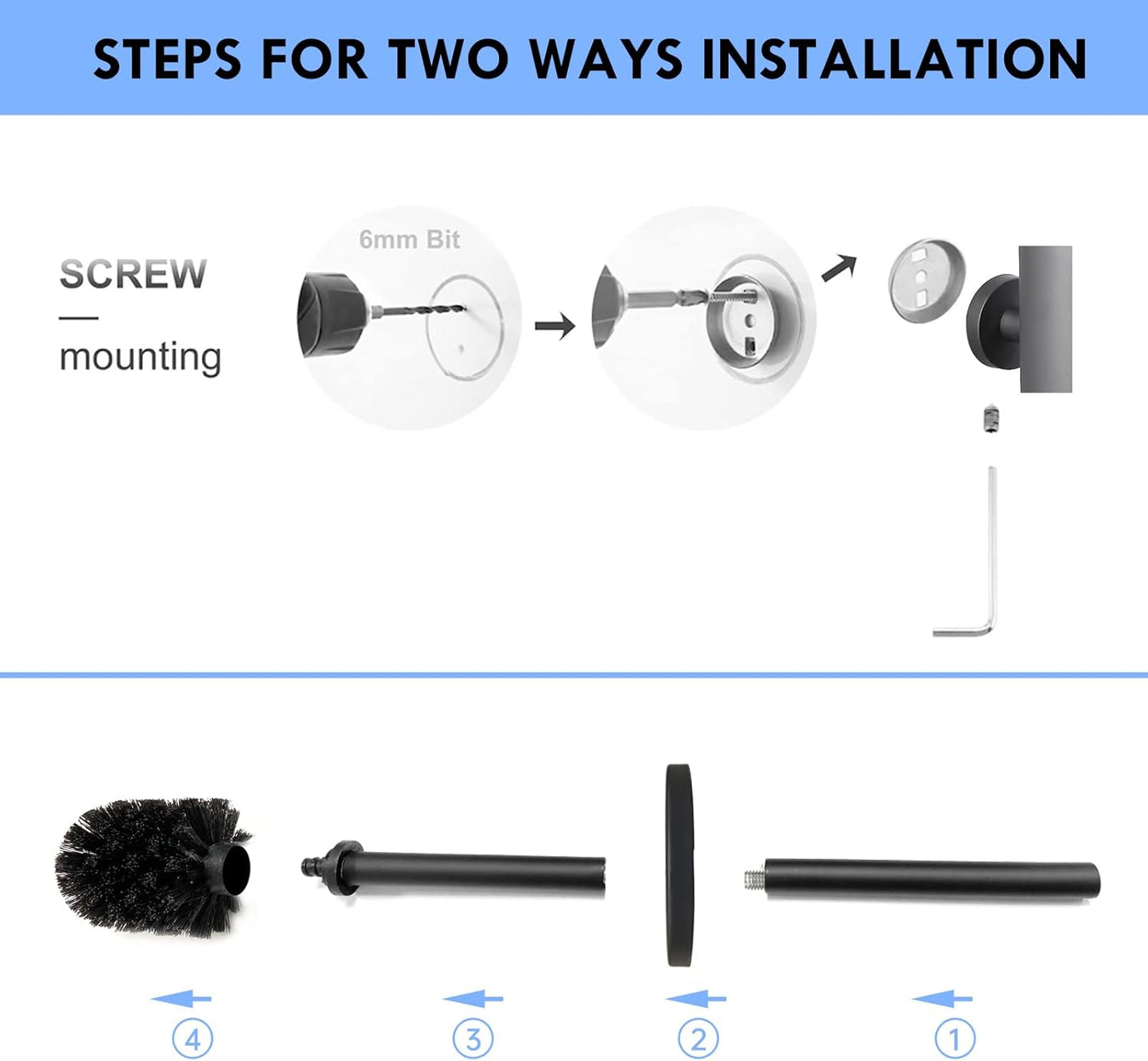 Toilet Brush and Holder Matte Black Toilet Bowl Brush Wall Mounted Toilet Brush with Lid