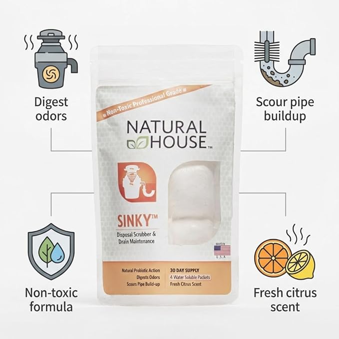 Natural House Sinky - Plant-Based Enzyme Drain Cleaner Pods Family Pack - 120 Count - 2-Year Supply - Septic-Safe, Plumbing-Friendly - Citrus Scent
