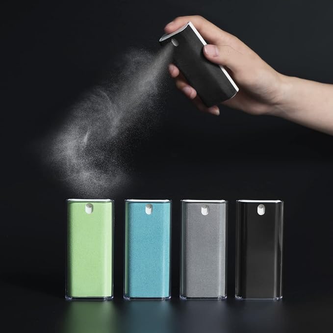 CLICK CLEAN 4PCS All-in-One Screen Cleaner, Fingerprint Proof Screen Cleaner Spray with Microfiber and Phone Stand for All Phones, Laptop and Tablet Screens (0.5oz x 4-Pack)