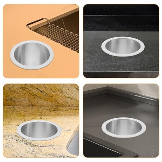 PRETYZOOM Stainless Steel Round Countertop Trash can Lid Small Wastebasket Cover Recessed Garbage Lid Space-Saving Design for Office Bathroom Desk 5.90X4.72X3.14In
