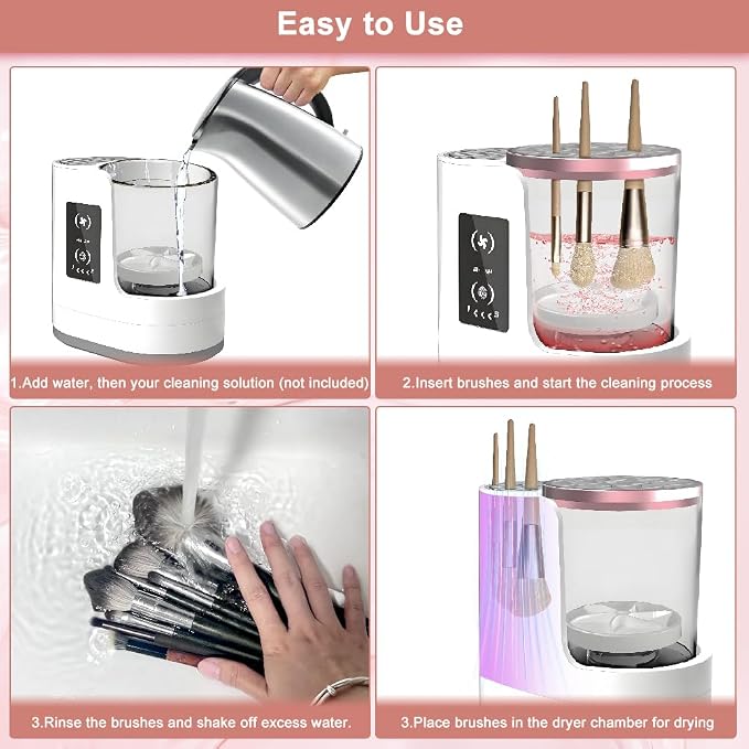 2026 New Makeup Brush Washer Machine,Abnaok 3 in 1 Electric Makeup Brush Cleaner and Dryer for Women,Automatic Makeup Brush Cleaner,Suitable for All Types Brushes,Portable and Easy to Use