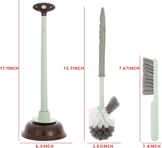 Cq acrylic Toilet Brush and Plunger Set,Green 3 in 1 Bathroom Scrubber Plunger and Angled Toilet Bowl Brush & Scrubber Combo with Holder and Rim Cleaner for Camper,Rv,Apartment,New Home,Set of 1
