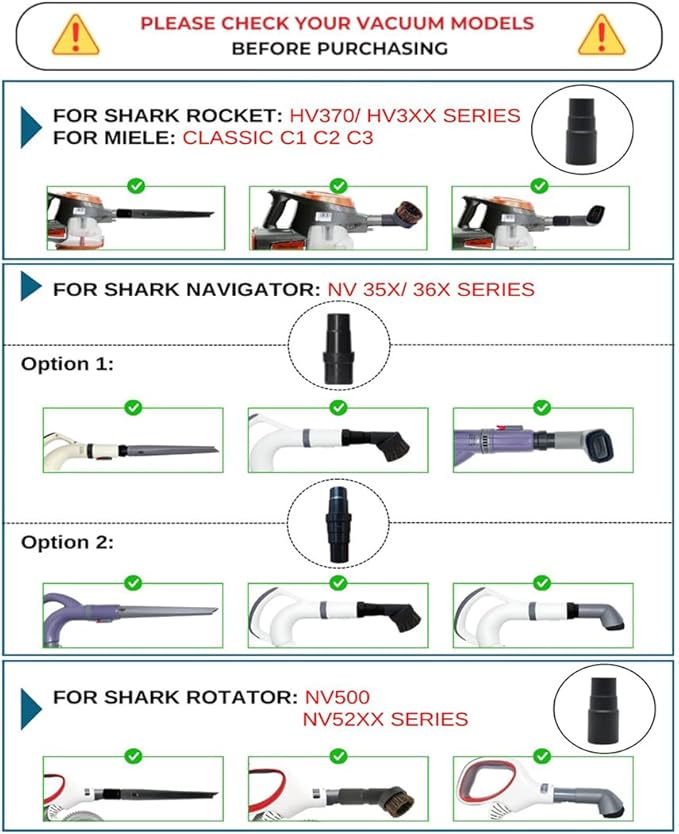 For Shark Vacuum Cleaner Accessories Replacement Kit | Household Cleaning Set with Crevice Tool, Dust Brushes & Vacuum Hose Adapters | 35MM Vacuum Attachments & Brushes