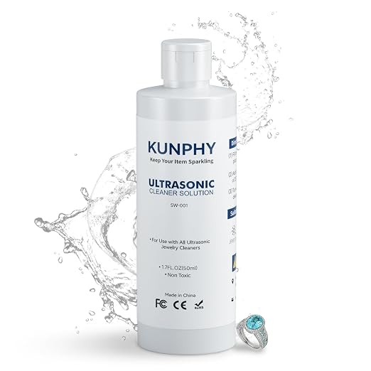 kunphy Jewelry Cleaner Solution -Ultrasonic Cleaner Solution for Gold, Silver, Platinum Diamonds and Non-Porous Precious & Semi-Precious Jewelry 1.7 oz(50ml)