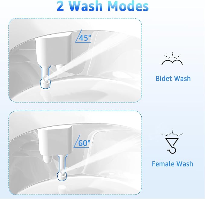 Toilet Seat Elongated + Bidet Attachment Blue, 3 Wash Modes + Water Adjustable, Quiet Toilet Attachment Save Energy